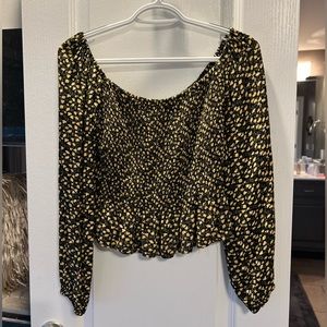 Hollister Black & Yellow Flower Smocked Blouse
